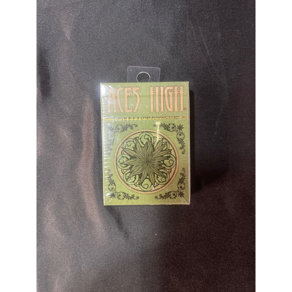 Aces High Premium Black Core Playing Cards Cannabis Theme Green Gold New Sealed